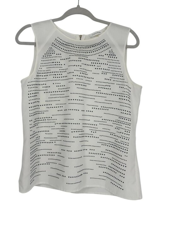 Calvin Klein Tops - Calvin Klein Women’s Studded Shell Top Medium Ivory Geometric Zip Back Blouse